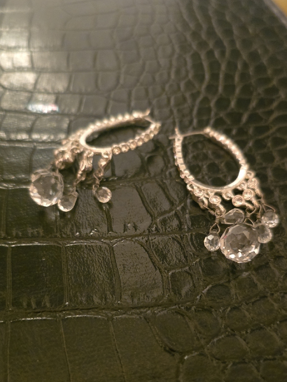 Silver Crystal Drop Hoop Earrings - Women Jewelry